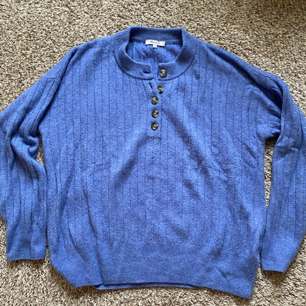 Madewell Blue Crewneck Sweater Ribbed Knit